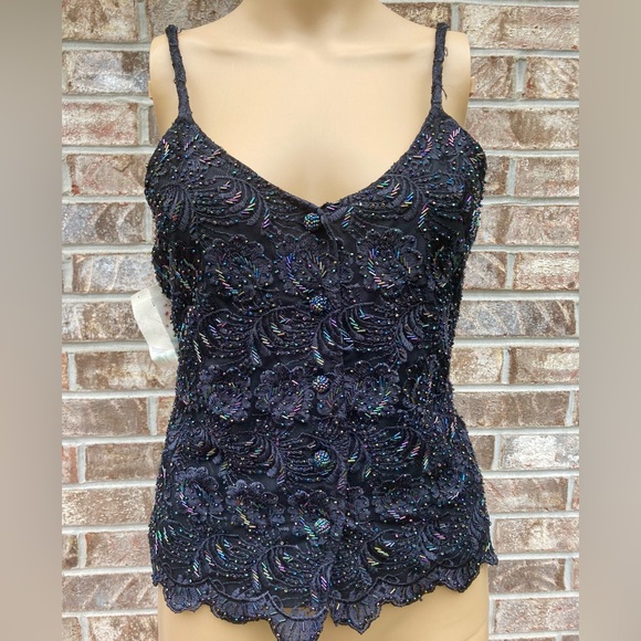 1990 Vintage Black Witchy Beaded Tank Top - Picture 2 of 6